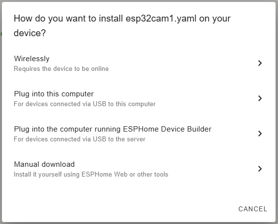 How do you want to install esp32cam1?