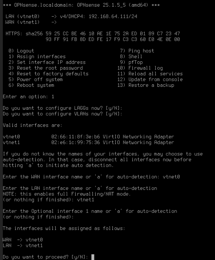 OPNsense assign interfaces